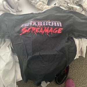 Black Graphic T-Shirt with Red and Purple Design